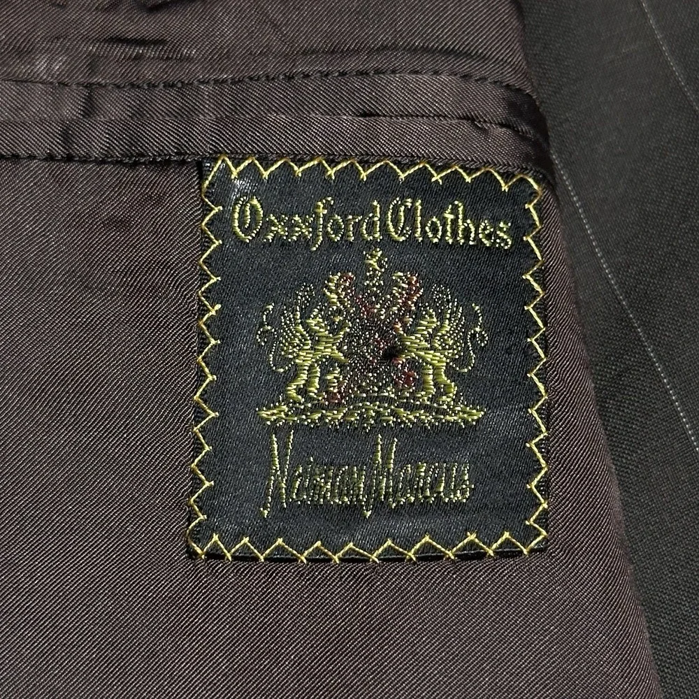 Vintage Oxxford Clothes Suit 44L 36x33 Wool Stripe‎ Unstructured Cuffed Pleated